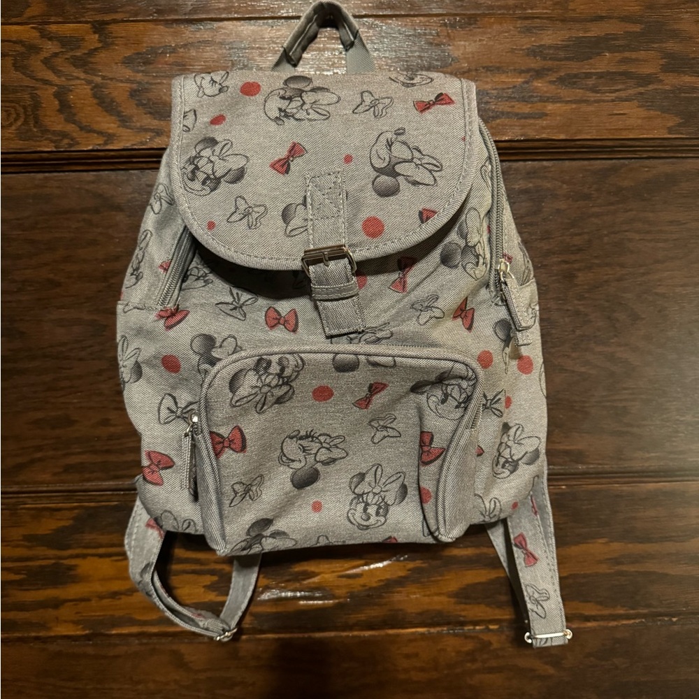 Disney Minnie Mouse Print Backpack 14"x12" Grey With Red And Black Bows. - Picture 11 of 14
